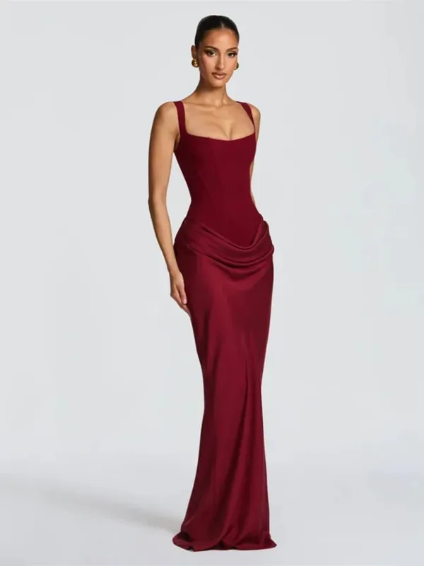 Solid Sexy Pleated Strapless Dress Women Chic Off-shoulder Backless High Waist Split Maxi Dresses 2026 New Evening Party Gown