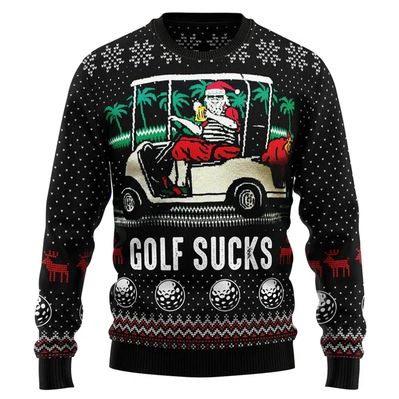 Fashion Golf Graphic Ugly Christmas Sweater For Men Funny Santa Claus 3D Printed Xmas Sweatshirts Cool Streetwear Pullovers Tops