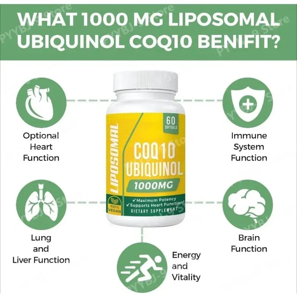CoQ10 Ubiquinol 1000 mg vegane Kapseln 60 CT liposomales hochabsorbierendes Coenzym Q10 für die tägliche Unterstützung der Herzenergie und Antioxidantien