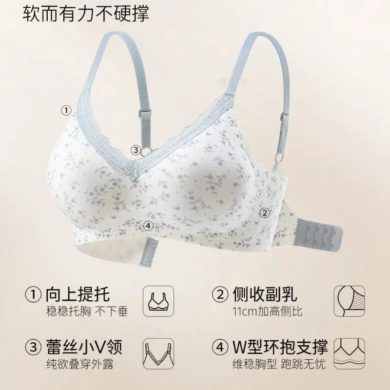 Purely desirable French-style floral lace lingerie for women with small busts designed to enhance the bust gather side breasts