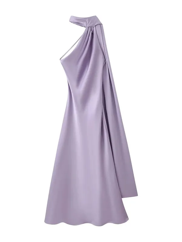 High Street Women Sexy Elegant Halter Long Dress Pambabae Fashion Backless Green Satin Party Maxi Vestidos
