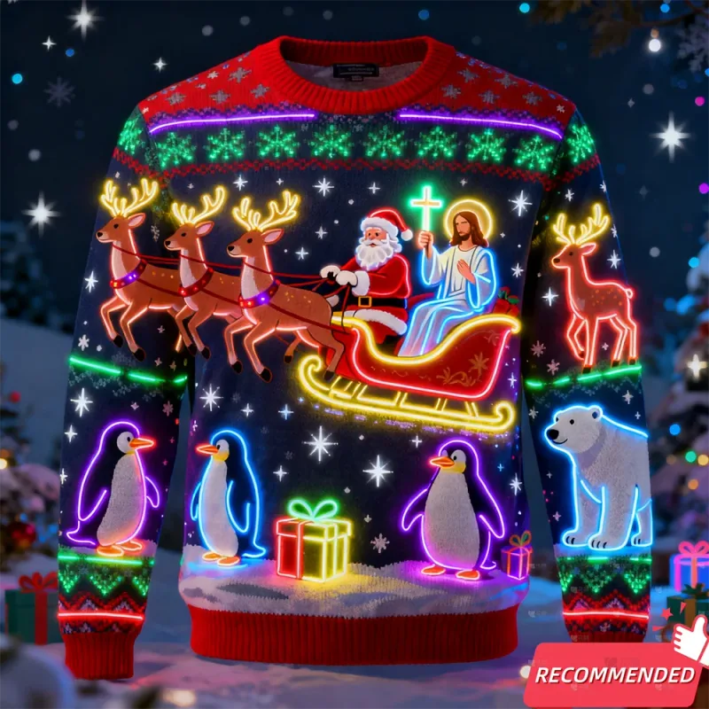 Fake Neon Light 3D Printed Ugly Xmas Sweater For Women Men Clothes Merry Christmas Snowman Funny Santa Jesus Pullovers Tracksuit