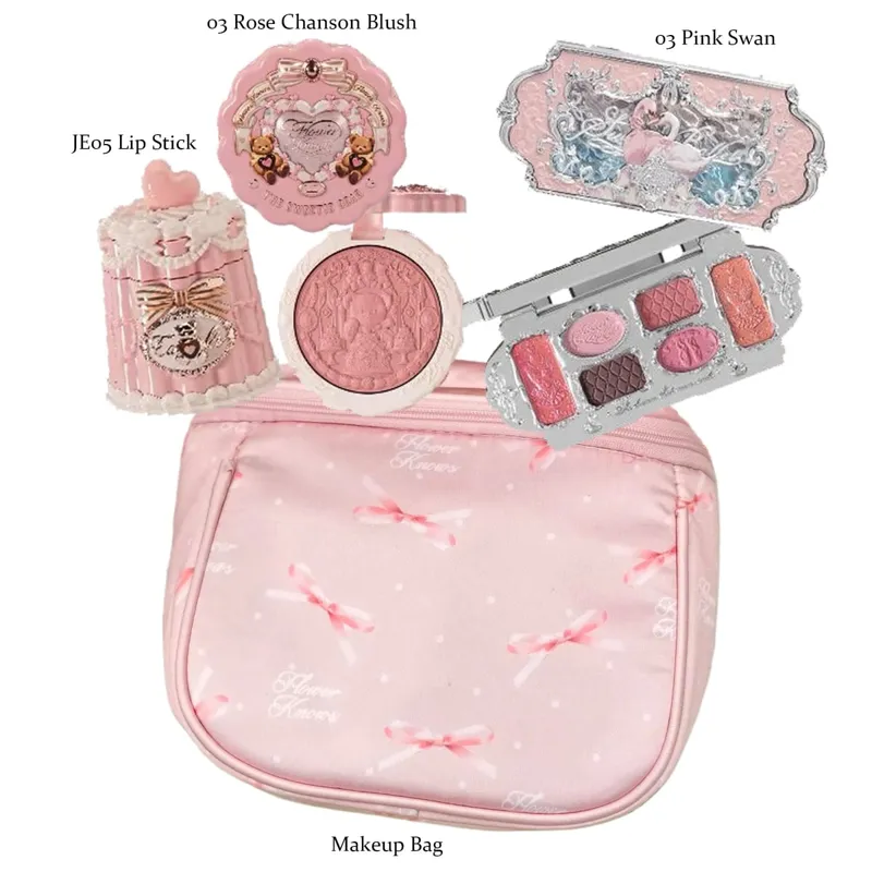 Flowerknows Alles in één Mackup Set Geschenkdoos Flower Knows Glitter Oogschaduw Palet Blusher Langdurige Glans Lippenstift Met Zakje