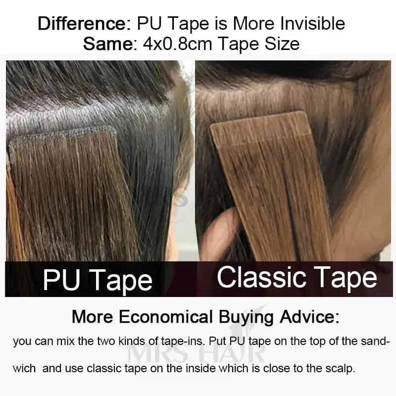 MRS HAIR Invisible Tape Hair Extensions Hand Tied Tape in Hair Extensions Human Hair Natural Adhesive Tape Extension 10pcs/pack