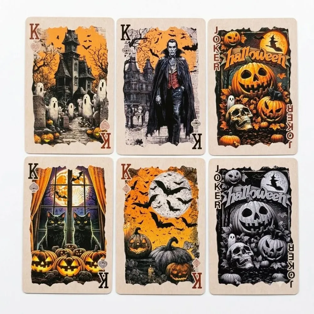 55pcs Vintage Halloween Playing Cards Deck Spooky Pumpkin Skeleton Poker Cards Dark Gothic Board Game Family Party Prop Gift