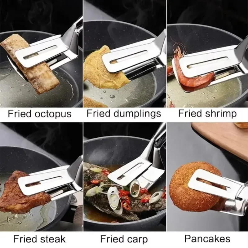 1Pc Stainless Steel Steak Clips Multifunctional Spatula Double-Sided Cooking Tongs For Fish Meat Pizza Kitchen Baking Tools