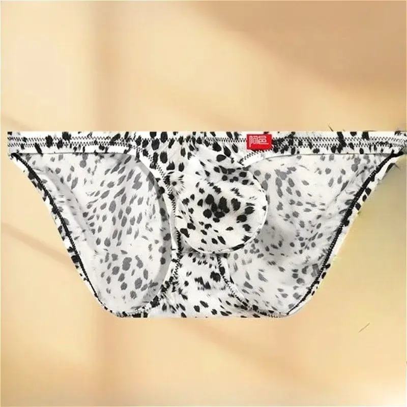 Leopard Ice Silk Mens Sexy Underwear Ultra-thin Silky Convex Pouch Briefs Smooth Man Panties Breathable Low Waist Men Underpants