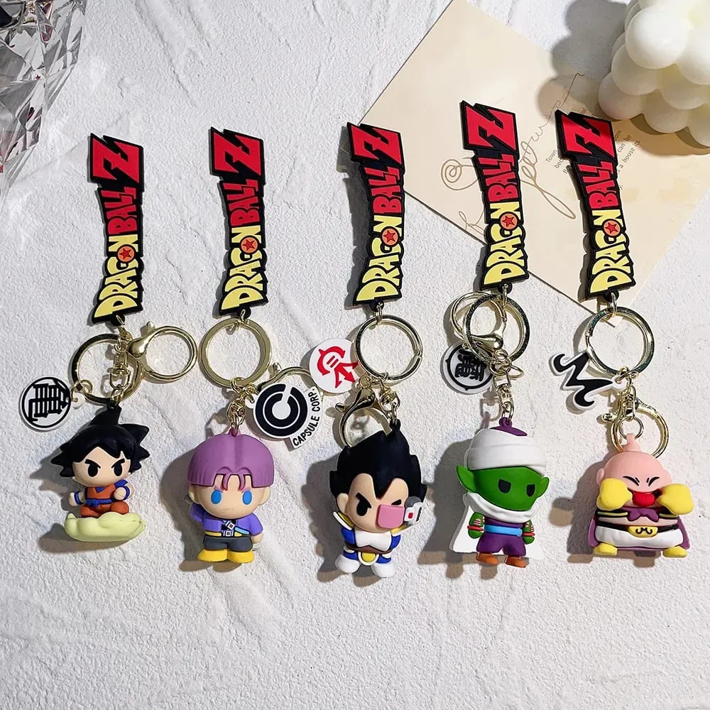 Anime Dragon Ball Keychain PVC Cartoon Cartoon Figure Trunks Son Goku Piccolo Buu Vegeta Figures Key Chain Keyring Bag Decor