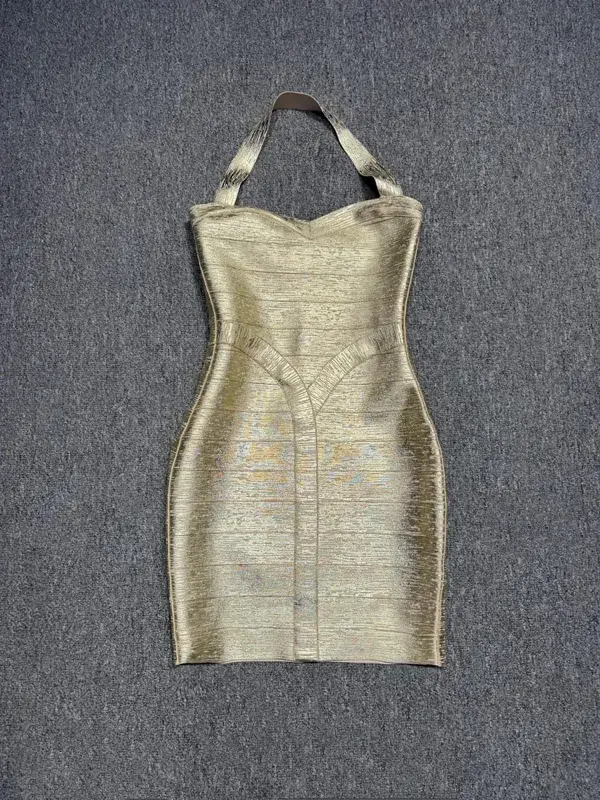 Fotos reais feminino ouro bronzeamento bandage vestido bodycon mini high street noite clube festa vestido de baile atacado dropship