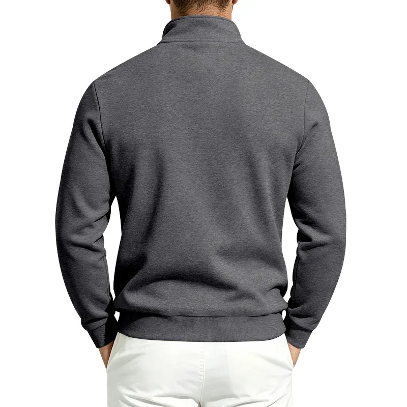 Men 2026 Autumn Winter Hot Item Fleece Lined Stand Collar Loose Vintage Sweatshirt Casual Commuter Fashion Male Daily Outerwear