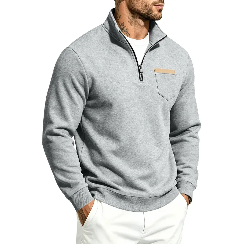 Men 2026 Autumn Winter Hot Item Fleece Lined Stand Collar Loose Vintage Sweatshirt Casual Commuter Fashion Male Daily Outerwear