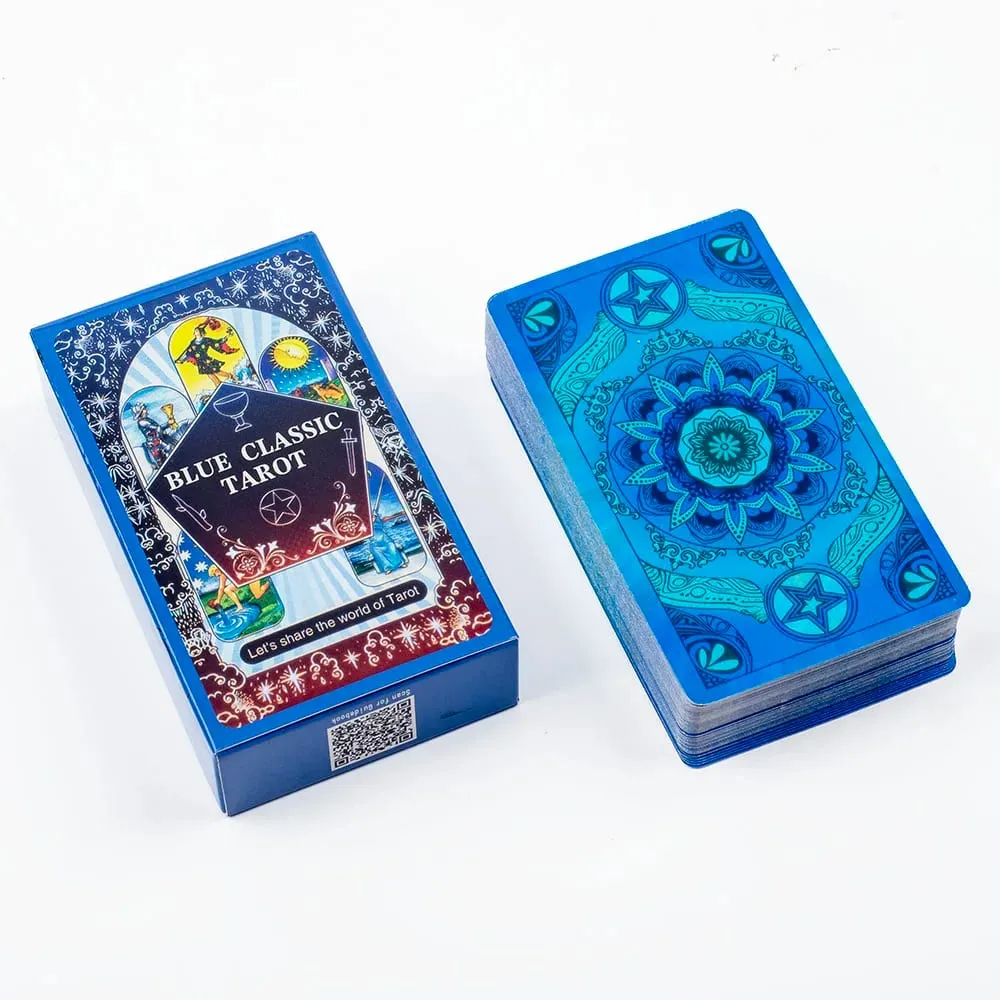 10.3*6cm Blue Classic Tarot Deck - 78 Cards Traditional Waite Imagery with Celestial Mandala Back Unique Starry Border Design