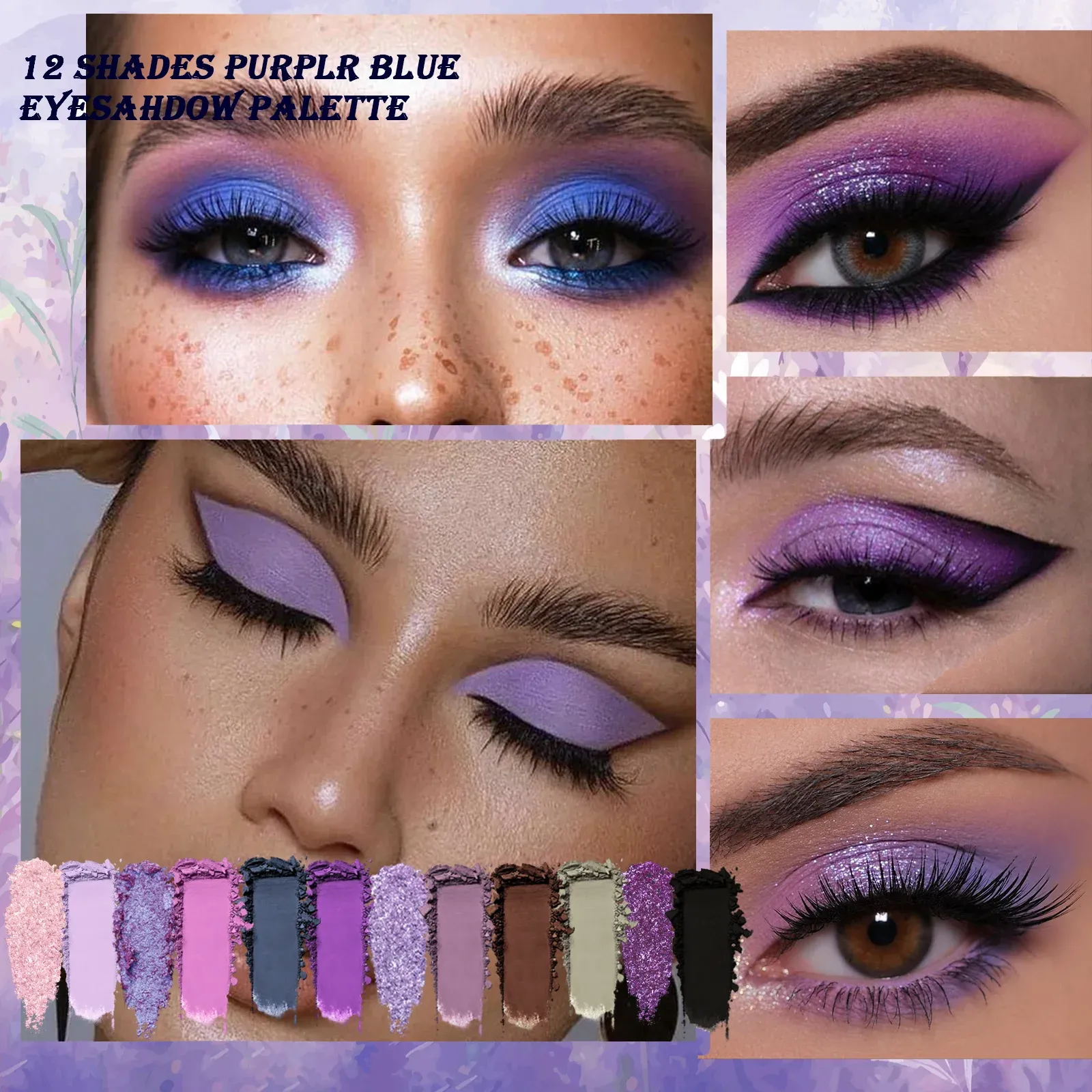Afflano 12 Colors Eyeshadow Palette Matte Shimmer Lavender Purple Eye Shadow Smoky Punk Blendable Lasting Halloween Eye Makeup