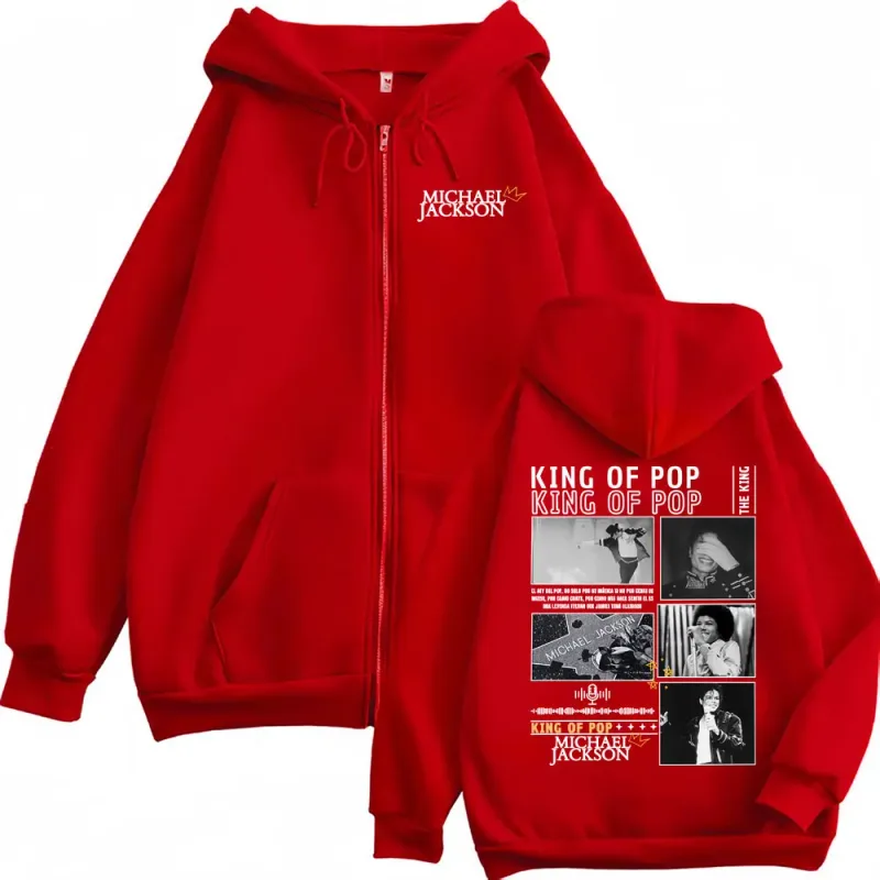 King of Pop Michael Jackson Tour Jacket Sweatshirt Coats Men's Fashion Hip Hop Punk Zipper Hooded Casual Zip Up Hoodies Pullover
