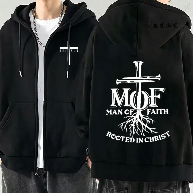 New Fashion Zipper Hoodies Christ Jesus Cross Print Men Hoodies Sweatshirts Fleece Hip Hop Street Hoodie Zip Up Sweatshirts Top
