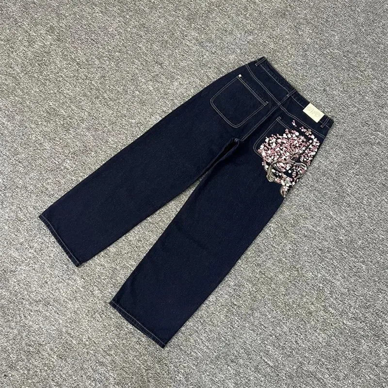 Nặng Thêu Hoa Derschutze Quần Jean Nam Nam Nữ 1:1 Chất Lượng Tốt Nhất Vintage Derschutze Nữ Chân Thẳng Quần Denim