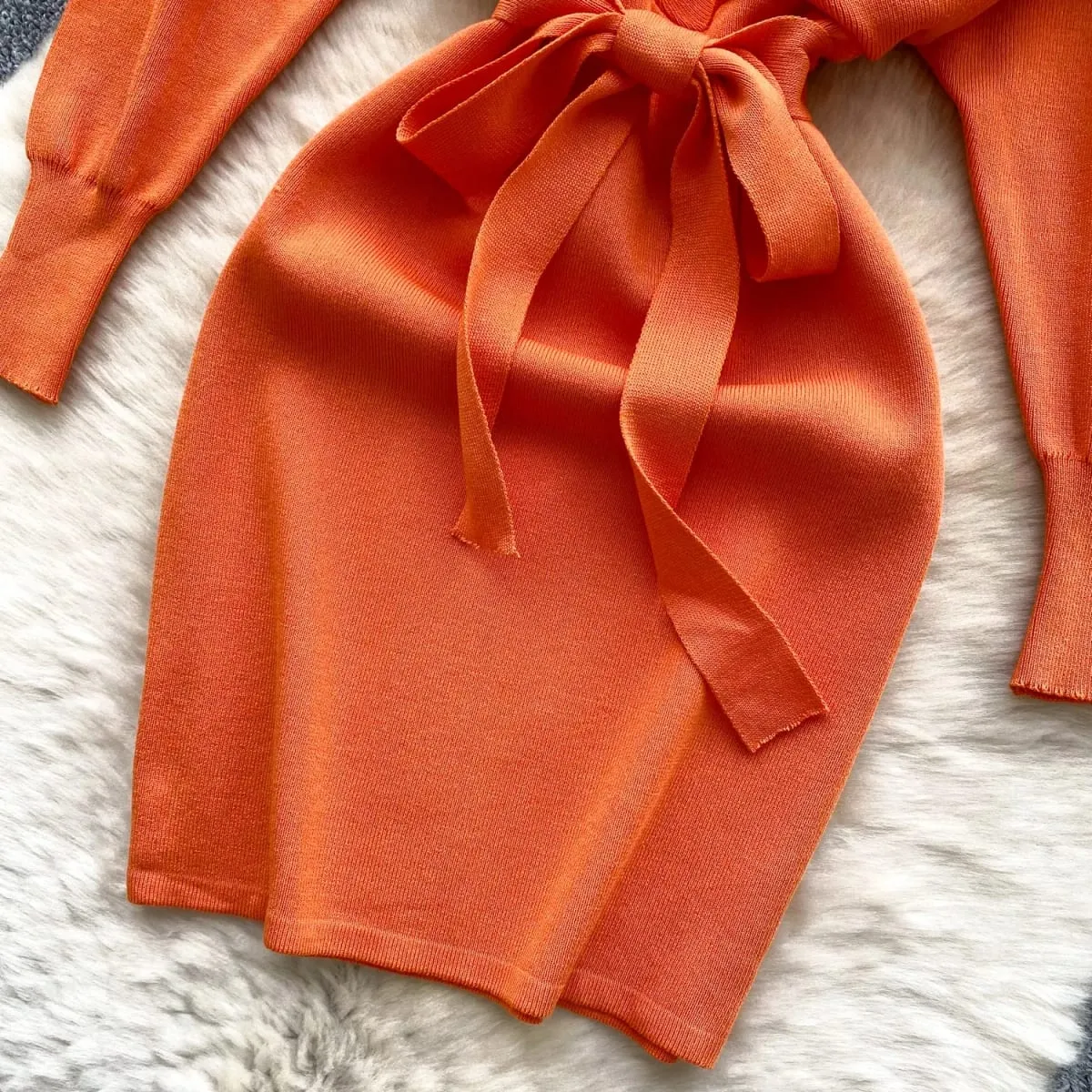 YuooMuoo Women Dress 2026 Autumn Winter V-neck Slim Waist Wrap Hips Knitted Short Dress Streetwear Lady Vestidos