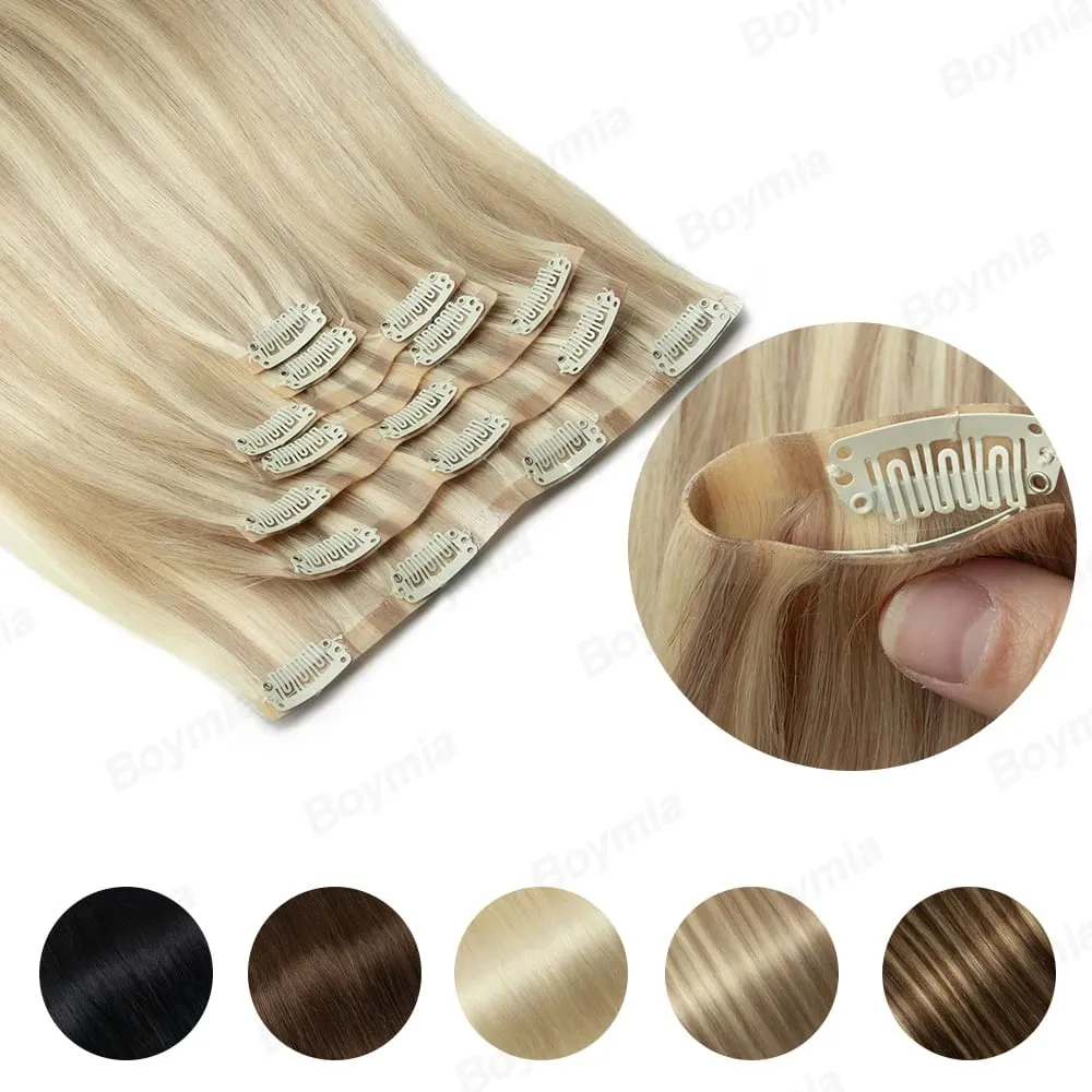 Extensiones con clip ligeras para mujer, juego de 7 Uds., cinta Invisible de PU, trama de cabello humano Natural de PU inyectado, 12-24 pulgadas, uso de longitud adicional