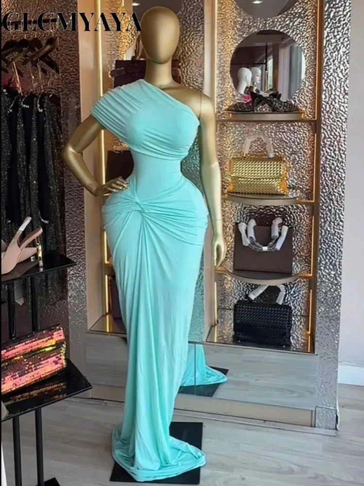 Dámské CM.YAYA se zavinutým pasem na jednom rameni nařasené složené bodycon midi dlouhé maxi šaty 2026 elegantní večerní narozeninové šaty