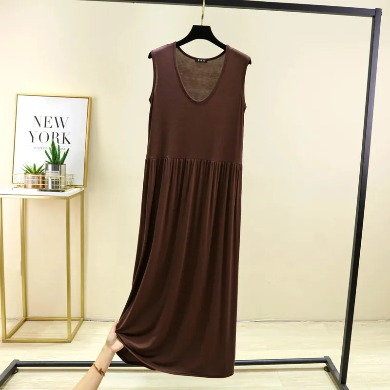 Plus Size L bis 6XL Damenkleid Modal Ärmelloses Tankkleid Plissiertes Schlafkleid Mittellange Taillenschlankungskleider Lockere Homewear — image 9