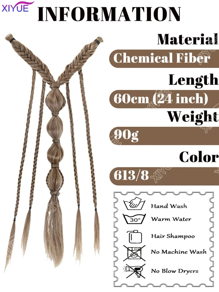 X Bohemia Clip in Hair Extensions 24 Inches Fairy Hair Wig Hairpieces Synthetic Handmade Synthetic Weaving Hair Extensions Girls
