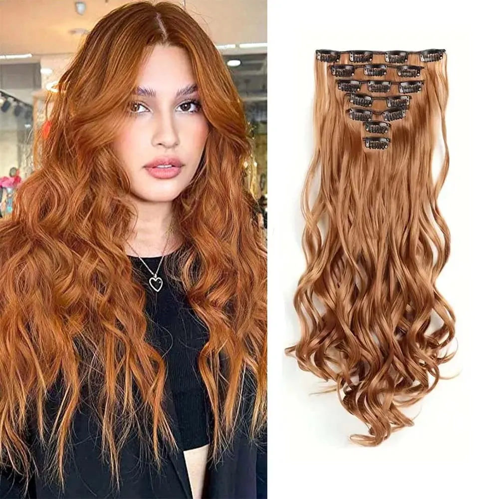 7pcs/set 22inch Elegant Wavy Clip-In Hair for Instant Volume & Everyday Glamour Suitable For All Women Synthetic Extension