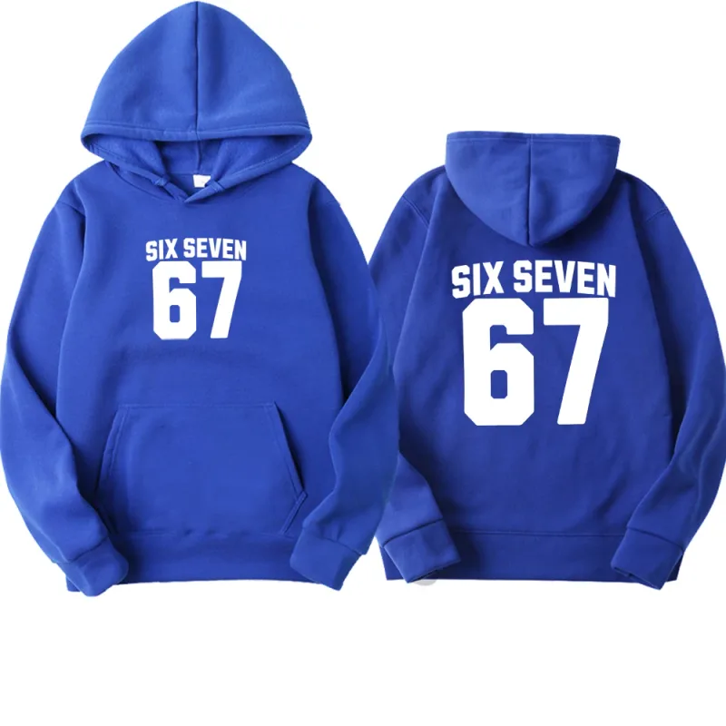 Men's Hoodie Six Seven 67 Number Letter Double Sided Print Pullover Sweatshirt Long Sleeve Loose Casual Hooded Tops Streetwear