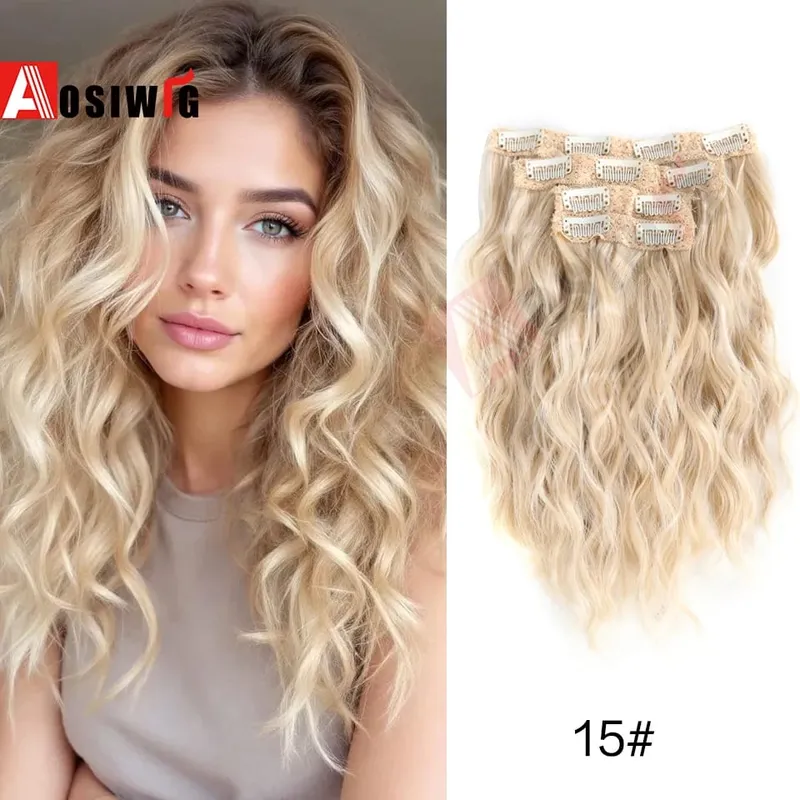 Synthetic 11 Clips Clips in Hair Extensions Long Curly Hairstyle Black Blonde Hairpieces Heat Resistant False Hair Daily Use
