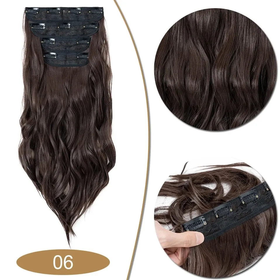 S-noilite Synthetic Hair 22inch Clips In Hair Extensions Long Wavy Clip In Hair Thick Double Weft 4Pcs/set Hairpieces For Women