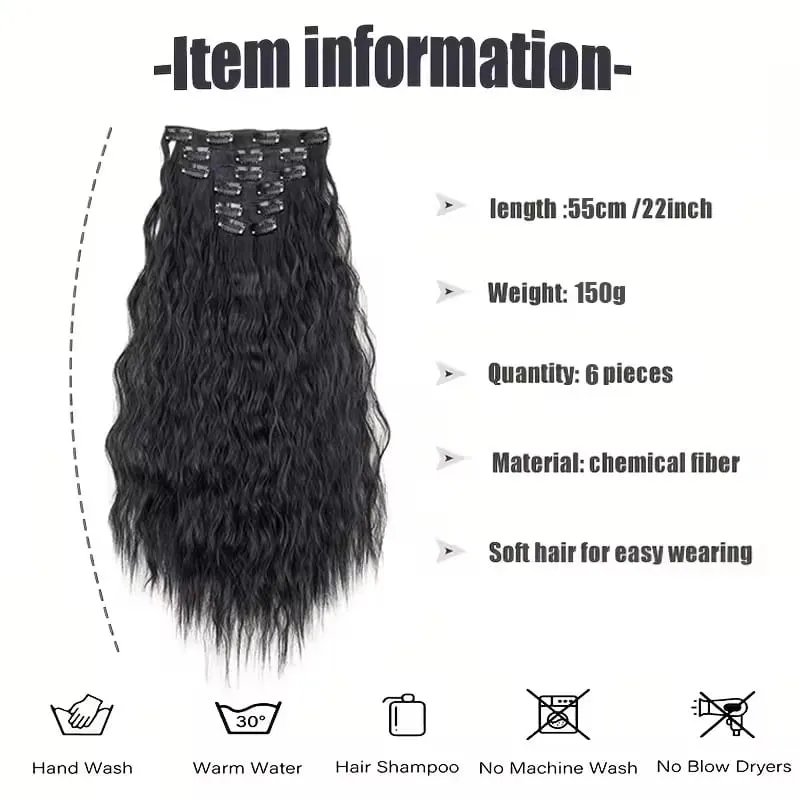 22Inch Synthetic 6pcs/set Long Kinky Curly Clip-in Hair Extension Thick Fiber Increase Hair Volume Hair for Women Daily Use