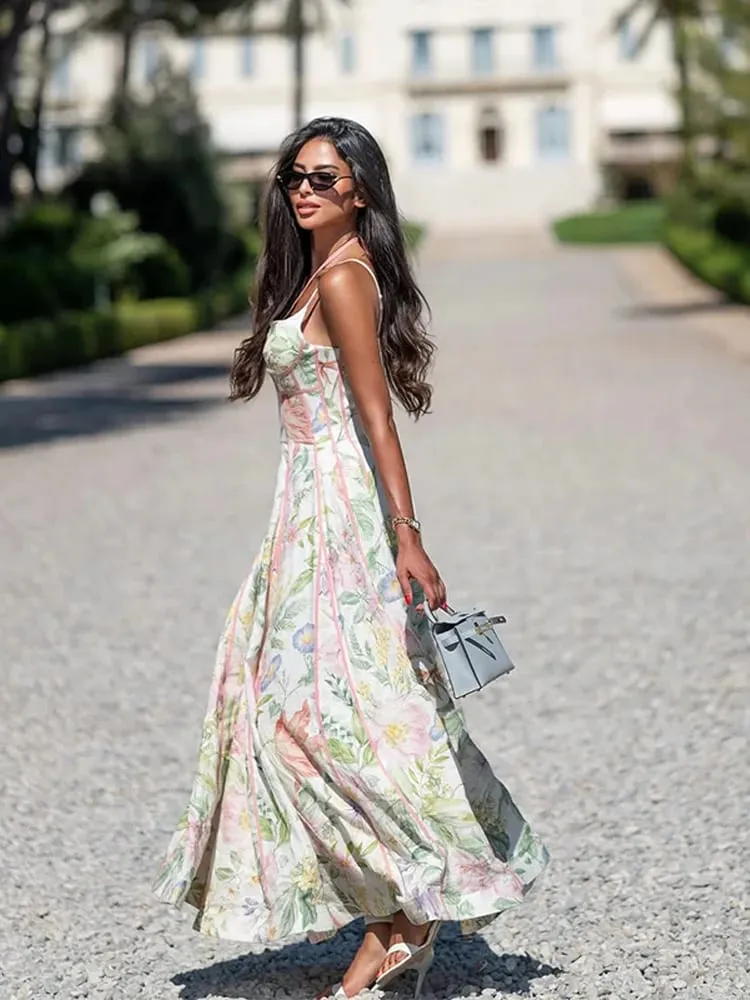 Elegant Printed Women's Dress Sleeveless Halter Waist-Closed A-Line Lady Dresses 2026 Spring Summer Fashion Female Vacation Robe — image 6