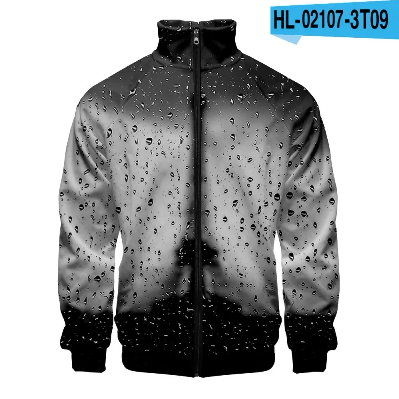 Harajuku Popular Rain 3D Print Zipper Raglan Jacket Windbreaker Boys/Girls Comfortable Stand Collar Jackets Coats