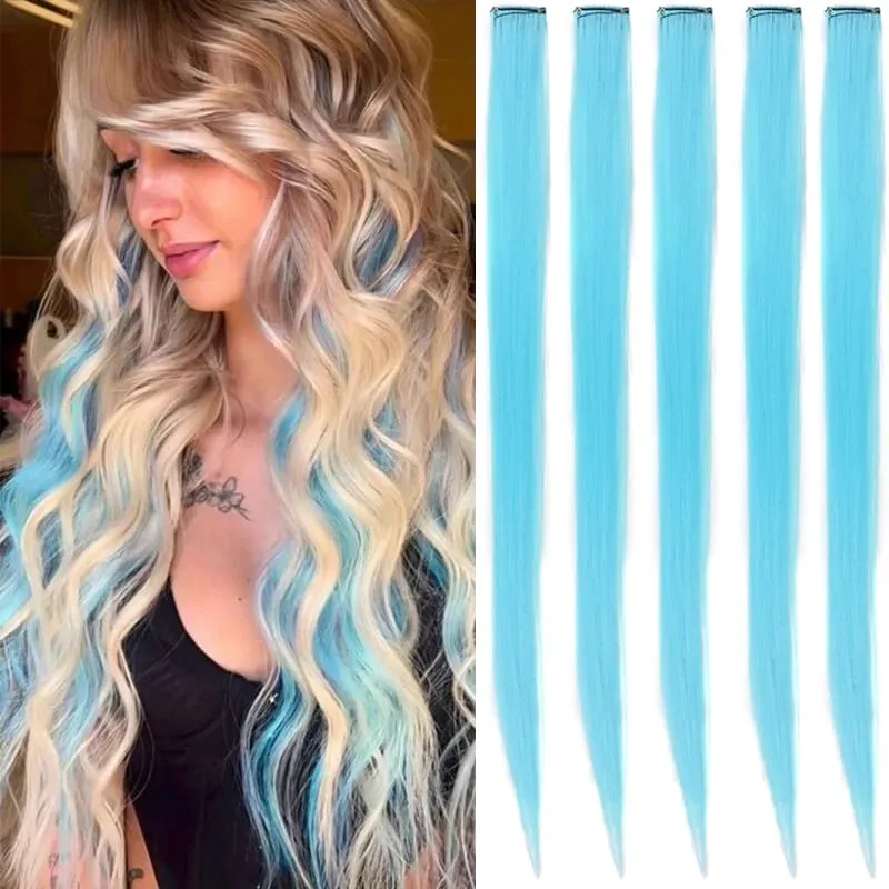 22inch 5PCS Synthetic Purple Clip in Hair Extensions Straight Colorful Hair Extensions Hairpieces for Halloween Christmas Party — image 10