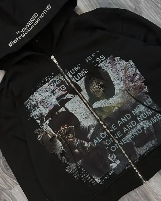 Harajuku Casual Letter Zip Oversized Hoodie Grunge Streetwear Gothic Sweatshirt Hoodies Women Tops Men Clothing Goth Y2k Clothes