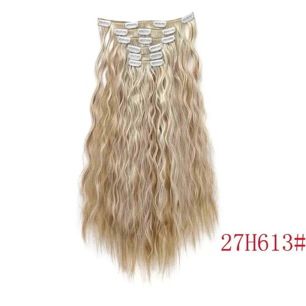 24 Inch Clip In Hair Extensions 6PCS Hair Extensions Long Water Wave Hair Full Head Synthetic Clip On Hairpiece For Women Girls