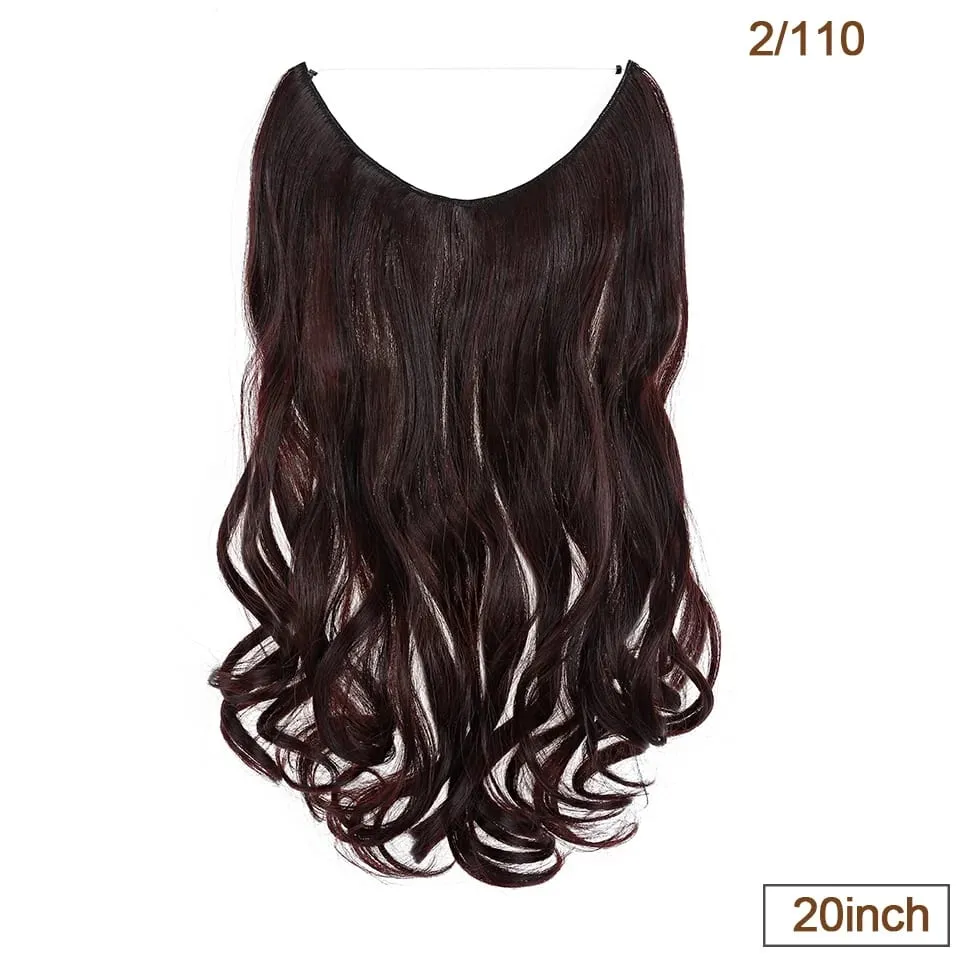 Synthetic Invisible Wire Hair Extensions Transparent Wire AdjustableLong Wavy Curly Secret Hairpiece 20 Inch for Women