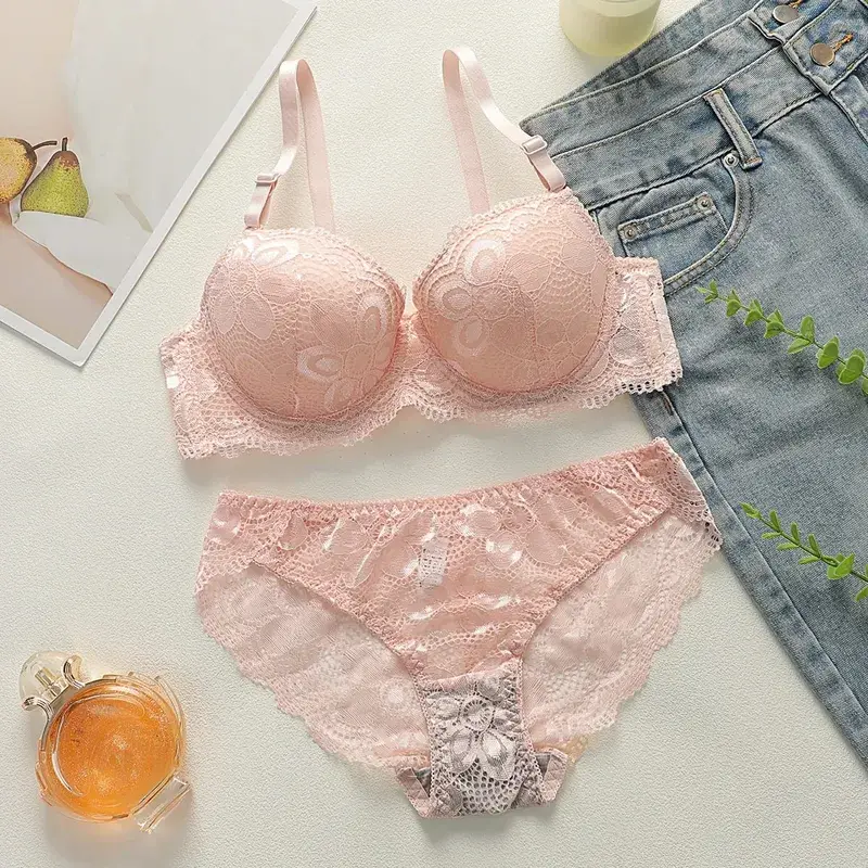 Conjunto de renda floral rosa lingerie romântica bralette calcinha menina conjunto de roupa interior feminina conjunto de roupa interior de 2 peças a2123