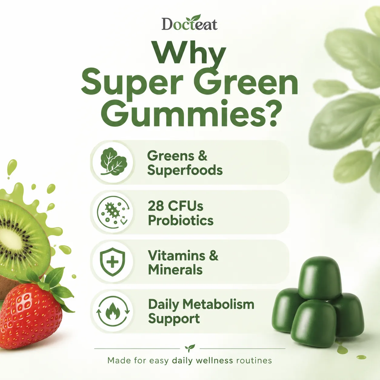 Super Green Superfood Gummies Multivitamin Vitamin A C D Chromium Antioxidant Immune Health Calcium Absorption 12 Servings