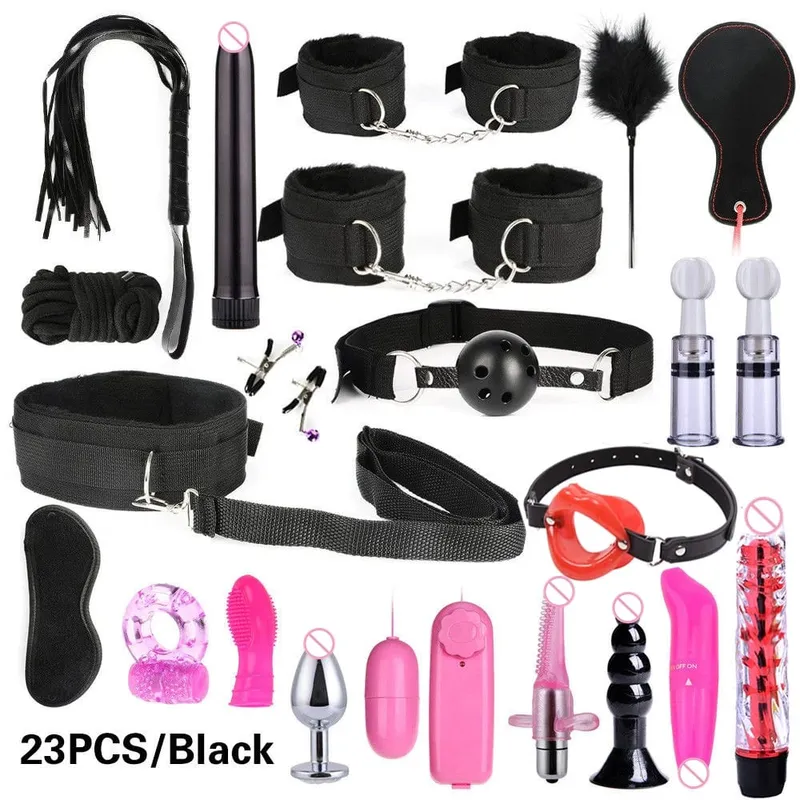 Adult Sex Toy Kits Sets for Sexy Games Bondage Mask Set Feather Handcuffs Ankle Cuff Restraints for Couple Sexual Aids 18+