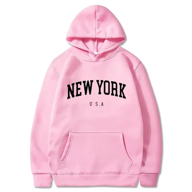 Women New York U.S.A City Hoodies Fashion Letter Printed Graphic Sweatshirts Loose CasuaMen l Harajuku Hooded Pullover Sportwear