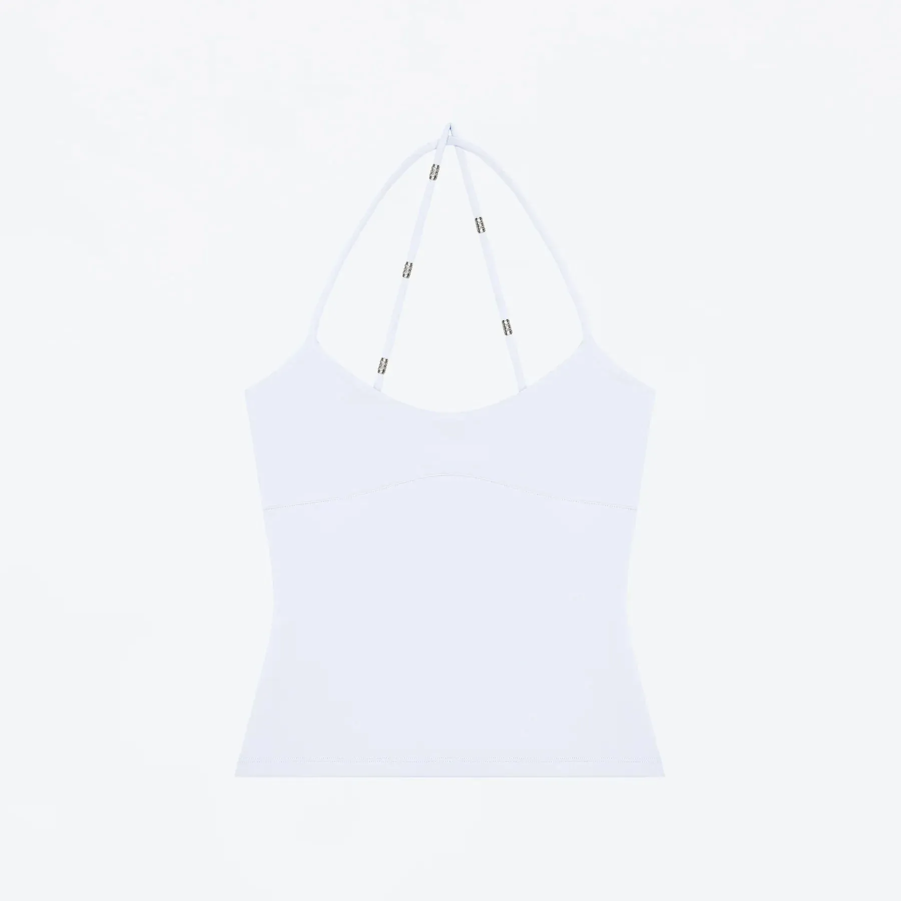 Tank Cross-Back Halter Top Tailored Waist-Cinching Camisole U-Neck Halter Tank Top Metal Embellished Slim-Fit Top for Layering or Wearing Alone