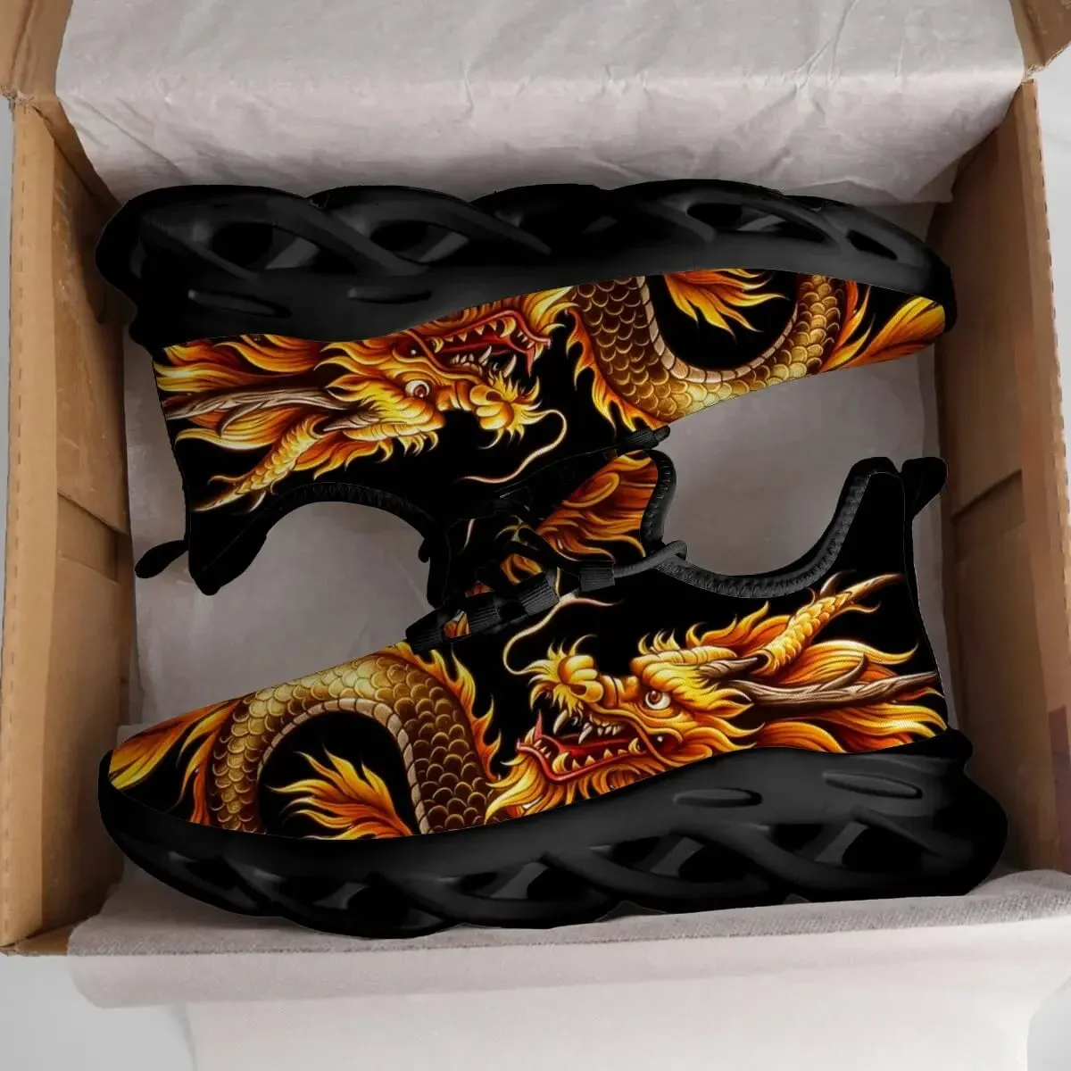 Dragon Graphics Sneakers Men Mesh Breathable Casual Men Shoes Unisex Light Thick Sole Couple Shoes Athletic Sneakers Women Shoes