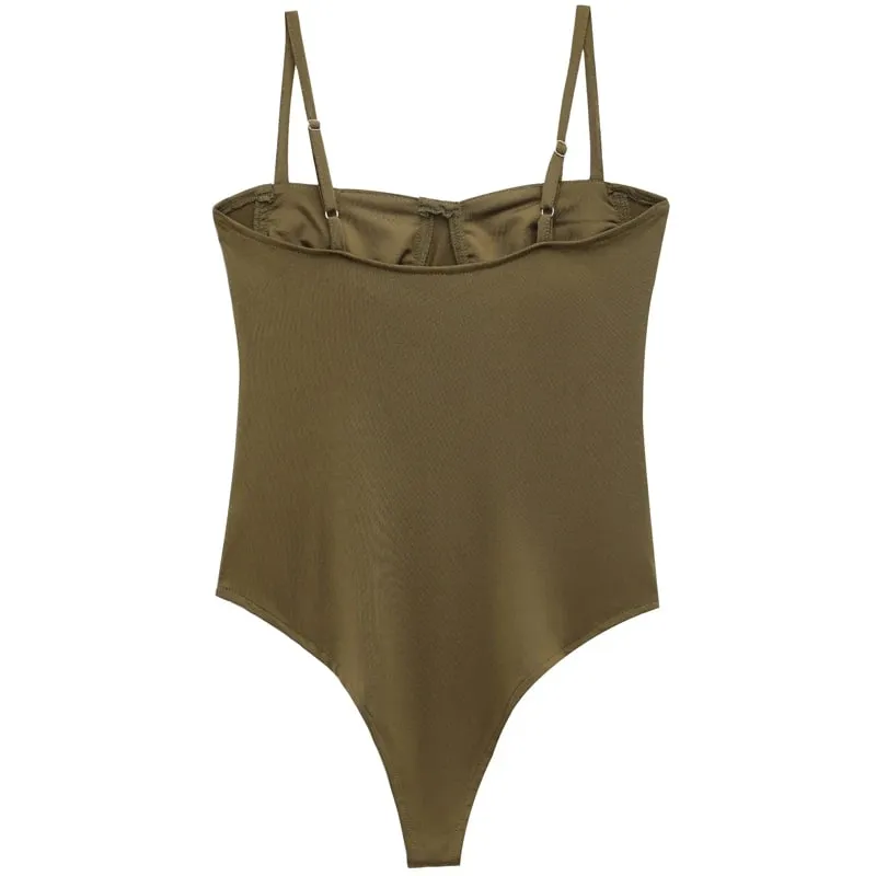 Slip Bodysuit Women Autumn Sexy Green Khaki Brown Thong Bodysuit Woman Sleeveless Backless Cup Lingerie Slimming Bodysuits