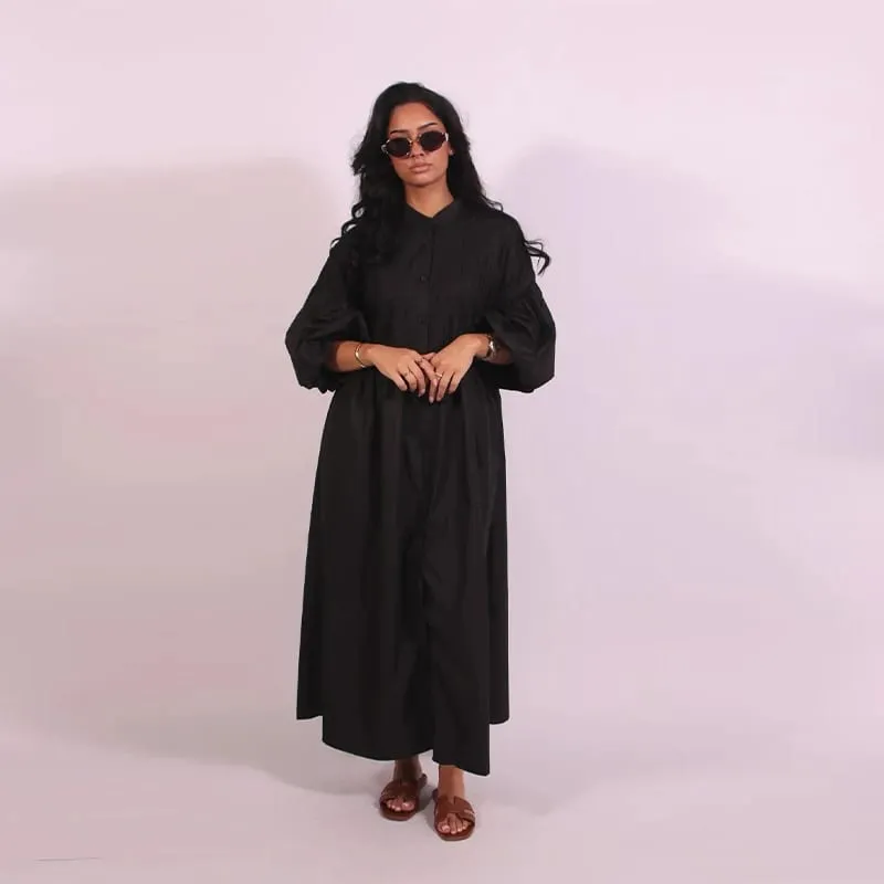 Solid Color Loose Fit Flare Sleeve Tiered Dress Crew Neck Ruffle Hem Pleated Long Maxi Dresses 2026 Spring Chic Casual Outwear