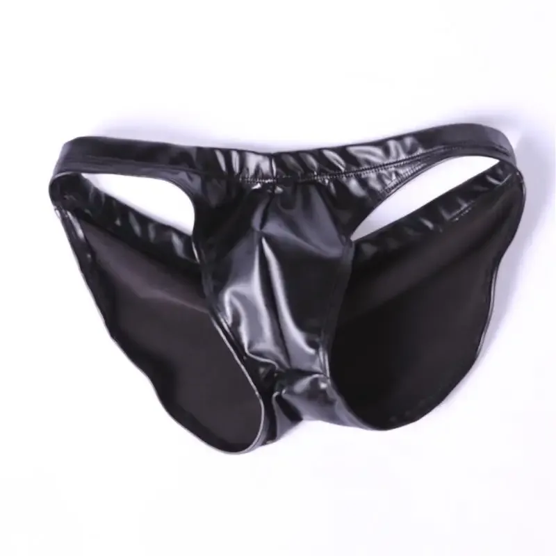 Oil Glossy Swimming Briefs PU Lather Elastic Low-rise Buttocks-Lifting Slip Bikini Shirring Crotch Seam Underwear Bathing Shorts