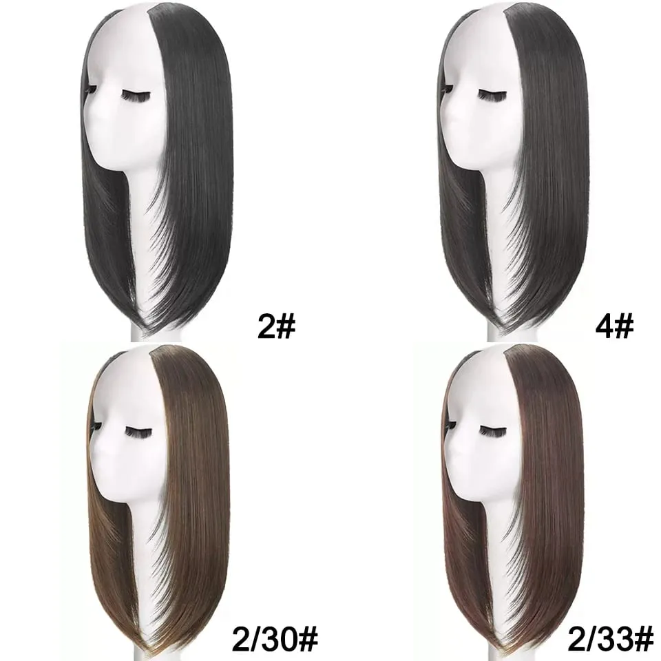 Synthetic Long Straight Hairstyles Clip In Hair Extension V Shape Heat Resistant Hairpieces Brown Black Hair