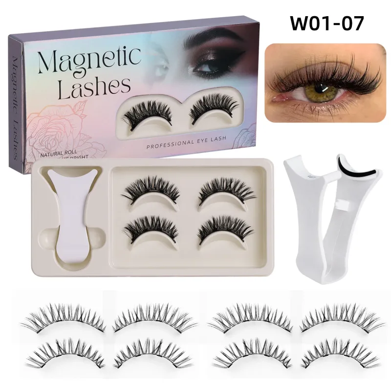 2Pairs Magnetic Eyelashes 3D Natural False Eyelash Reusable Easy Wear Eye Makeup Set Gluee-free Lashes
