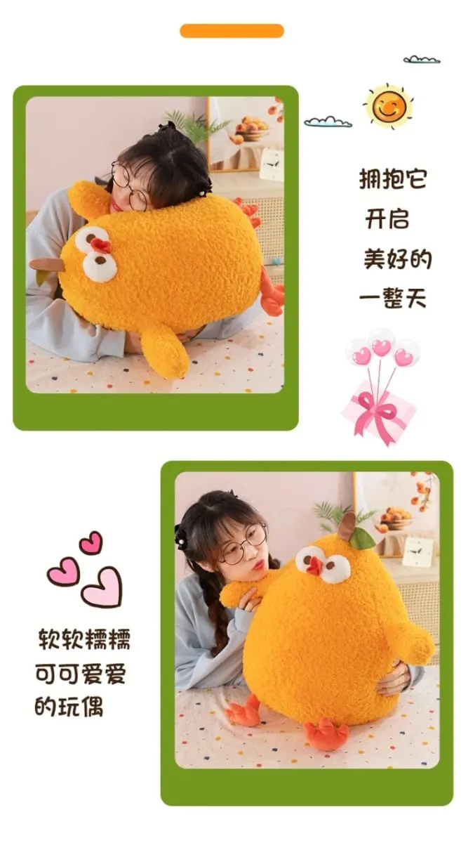 New Fluffy Cartoon Orange Chick Plush Toy Cute Stuffed Animal Doll Chubby Throw Pillow Home Decor Soft Cushion For Adults Gift
