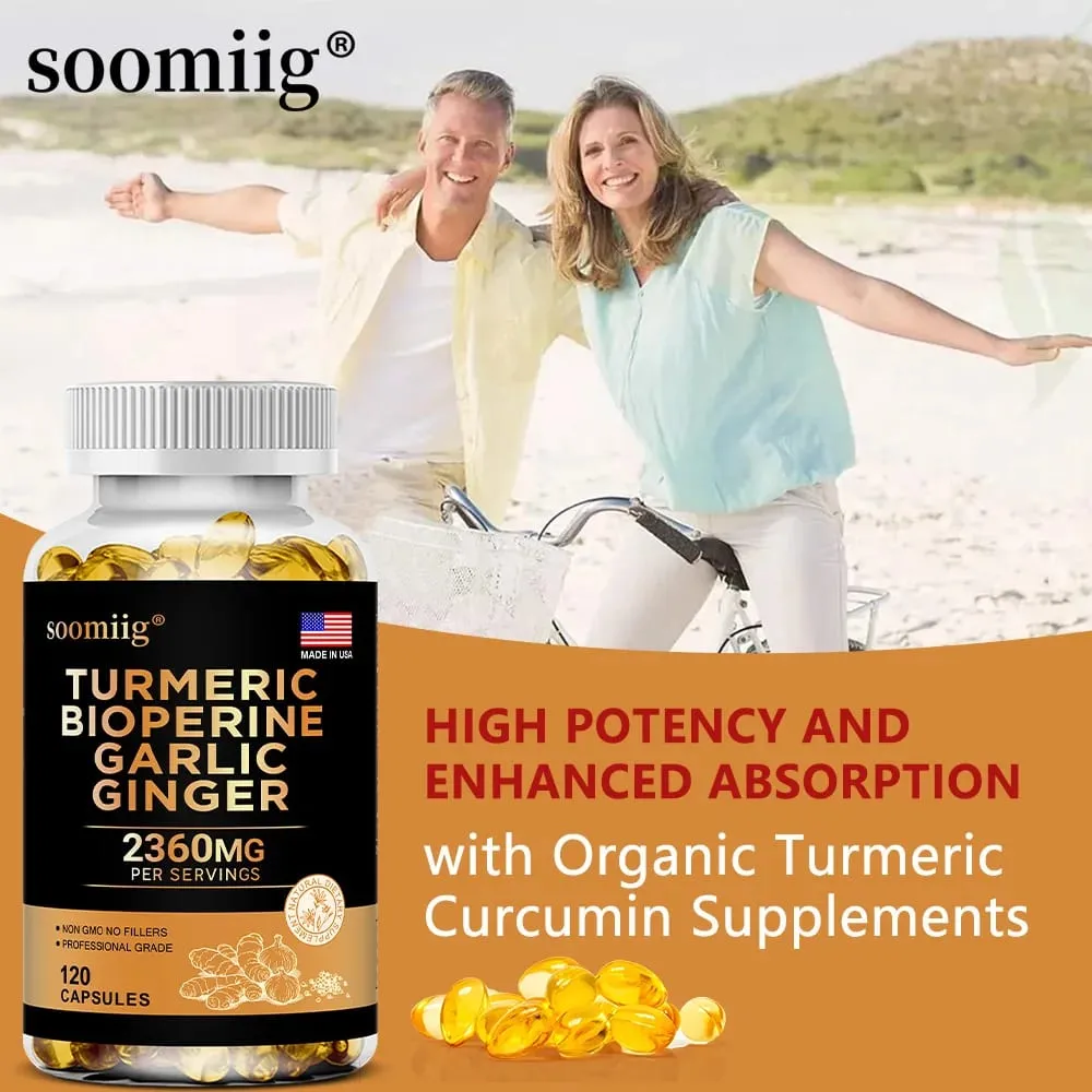Turmeric Ginger Supplement with Garlic Curcumin Black Pepper Support Joint Health Promote Digestion and Boost Immune Health
