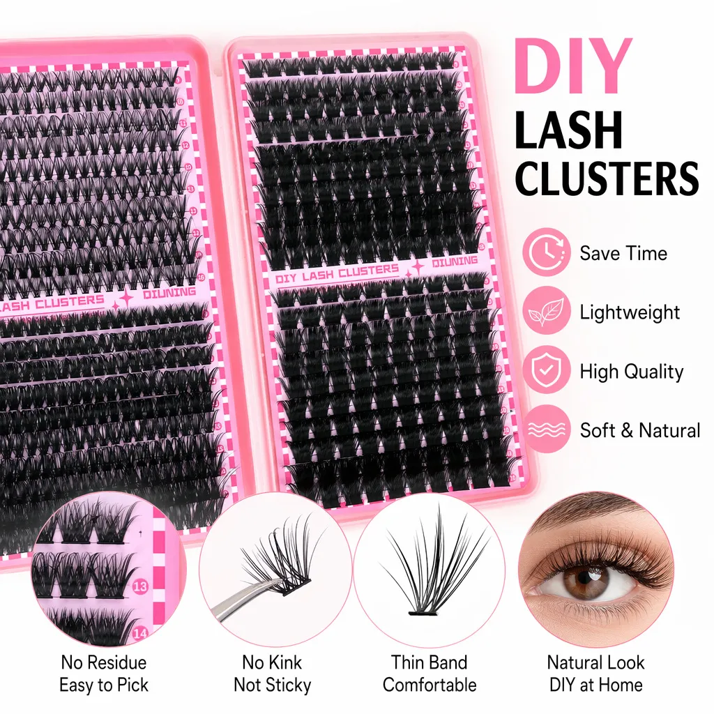 800PCS Lash Extension Kit DIY Clusters Eyelash Extension Kit Lashes Kit with Lash Bond and Seal Lash Tweezers